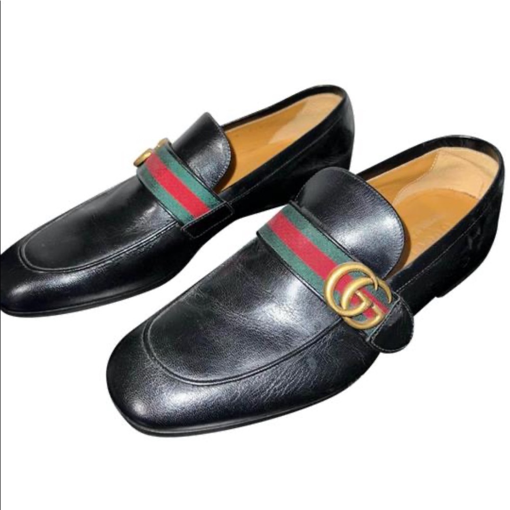 Gucci Men’s Leather GG Web Loafers Black